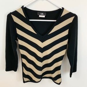 I.N. SFO Black and Tan chevron sweater M EUC